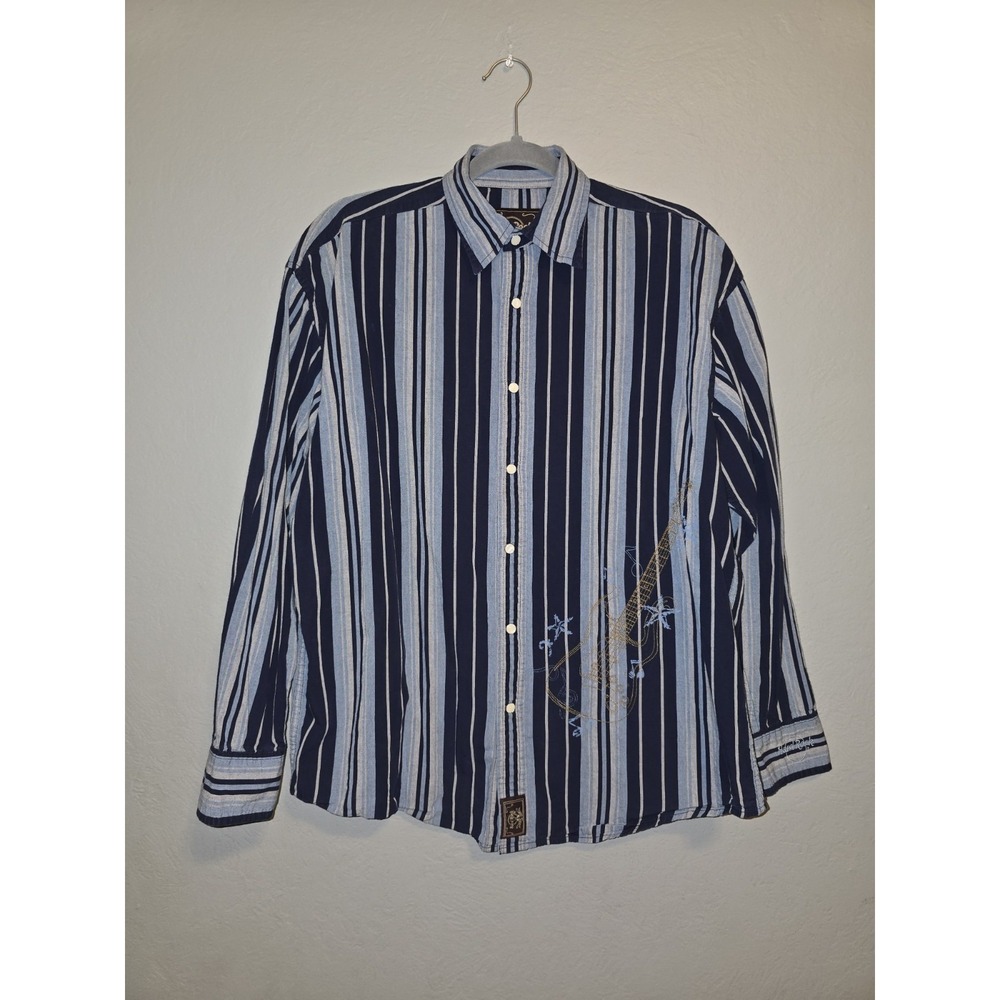VTG Hard Rock Cafe Mens Striped Long Sleeve Embroidery Western Pearl Snaps Sz M